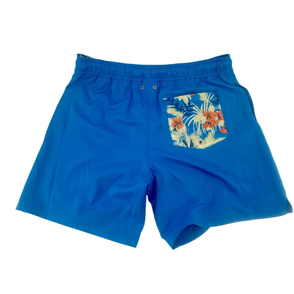 Robert Graham Swim Trunks Mens Large Azure Blue Floral Pocket Regular Modern New
